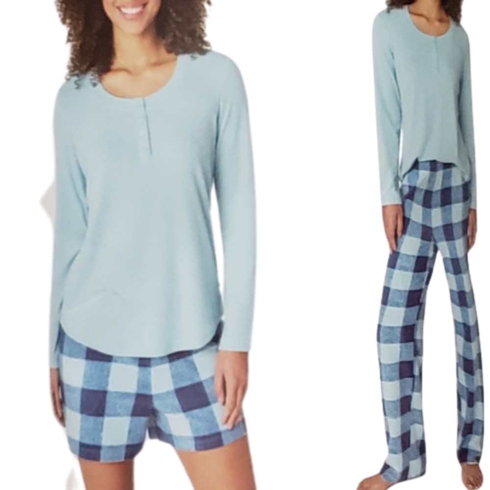 Eddie Bauer Pajama Set Women Blue 3-Piece Waffle Fleece NWT